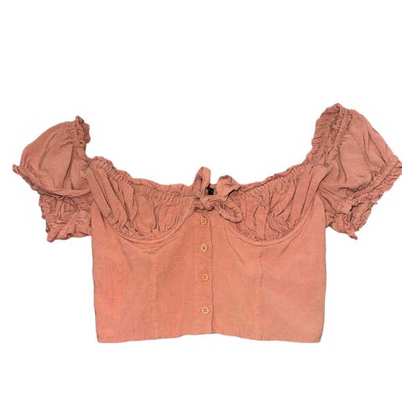 Warm brown ruffle bow front top - Picture 3 of 4